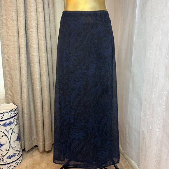Vintage Y2k 90s Express Black & Blue Paisley Print Maxi Skirt Sz XS 1/2 Compagni - Picture 12 of 12